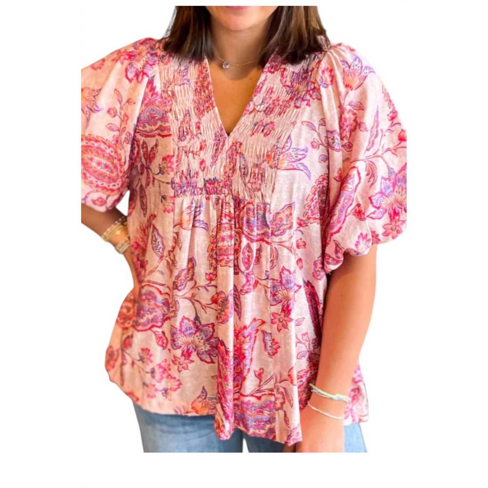 Umgee Pink Floral Blouse